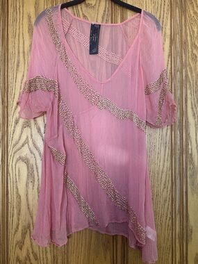 Free people New Romantics Vintage-Inspired Pink Beaded Sheer Women's Top/coverup
